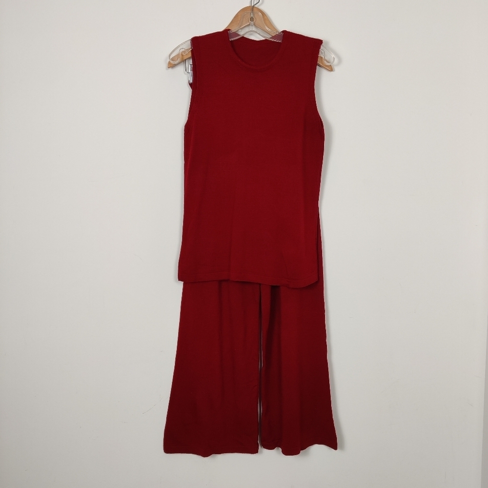 Women's Knit Tank Top & Palazzo Pants in Red Size 6 Bohemian Comfy Cozy Pull-on